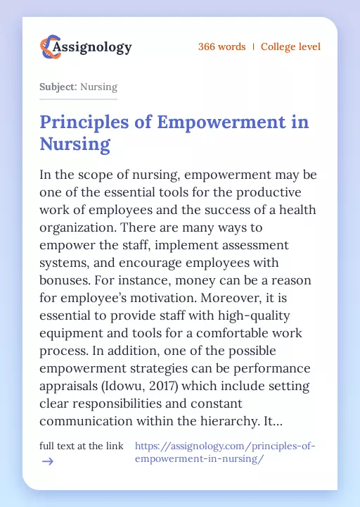 Principles of Empowerment in Nursing - Essay Preview