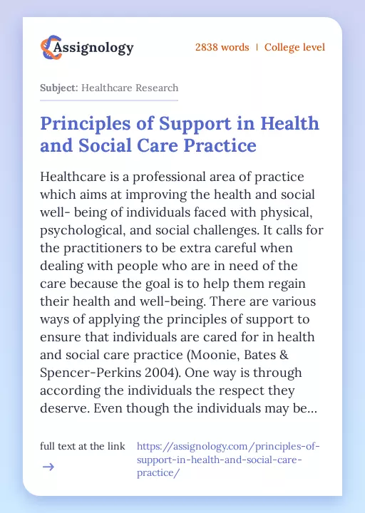 Principles of Support in Health and Social Care Practice - Essay Preview