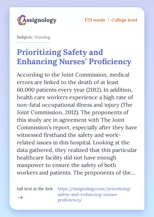 Prioritizing Safety and Enhancing Nurses’ Proficiency - Essay Preview