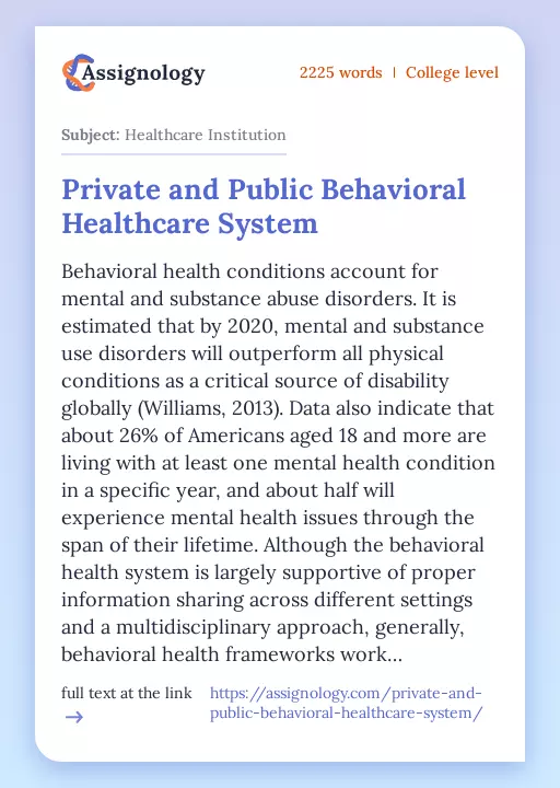 Private and Public Behavioral Healthcare System - Essay Preview