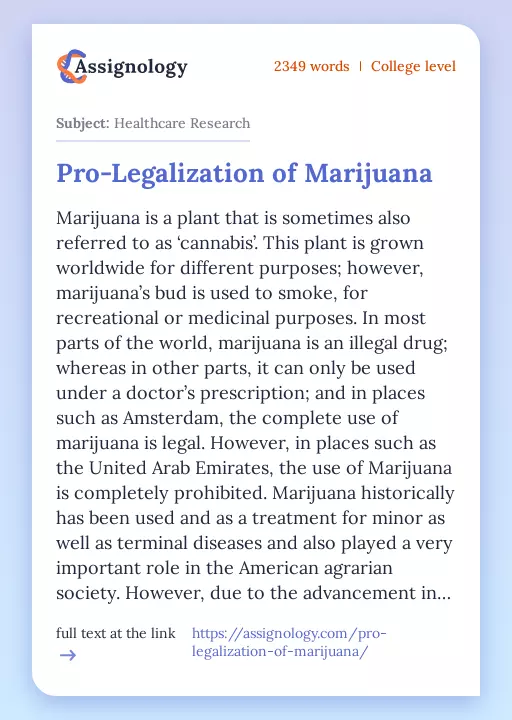 Pro-Legalization of Marijuana - Essay Preview