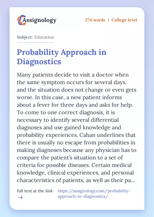 Probability Approach in Diagnostics - Essay Preview