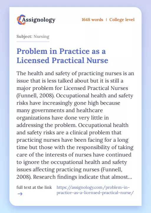Problem in Practice as a Licensed Practical Nurse - Essay Preview