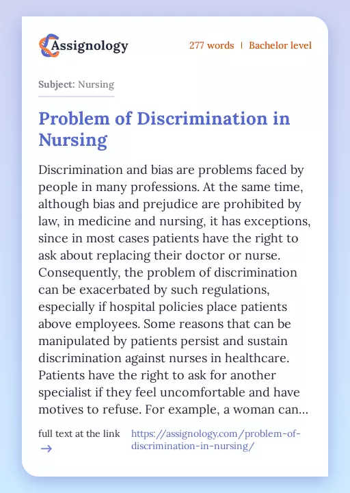 Problem of Discrimination in Nursing - Essay Preview
