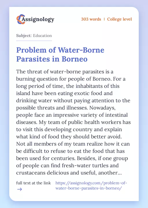 Problem of Water-Borne Parasites in Borneo - Essay Preview