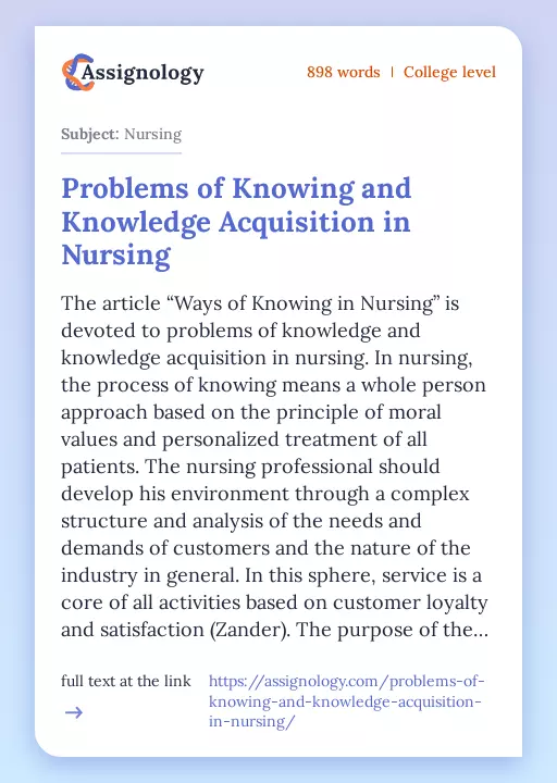 Problems of Knowing and Knowledge Acquisition in Nursing - Essay Preview