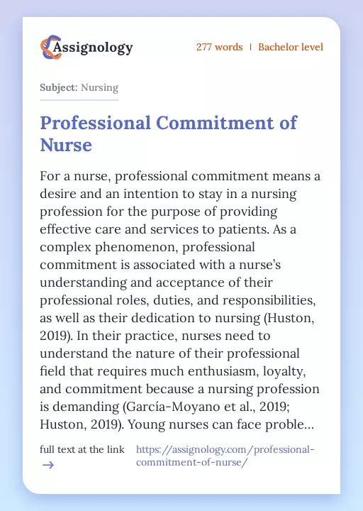 Professional Commitment of Nurse - Essay Preview
