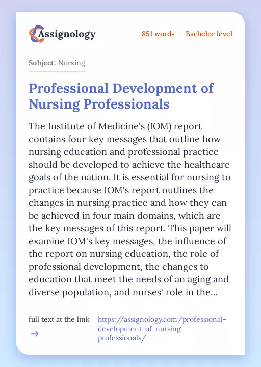 Professional Development of Nursing Professionals - Essay Preview