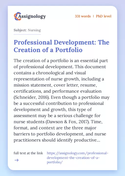 Professional Development: The Creation of a Portfolio - Essay Preview