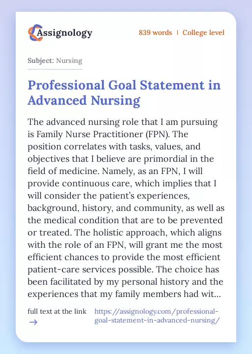 Professional Goal Statement in Advanced Nursing - Essay Preview