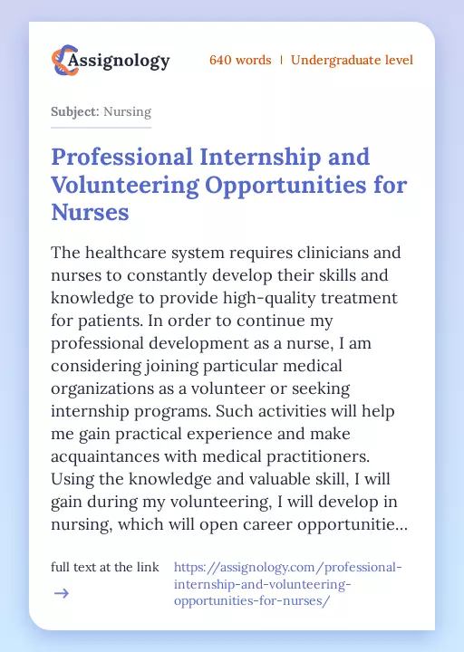 Professional Internship and Volunteering Opportunities for Nurses - Essay Preview