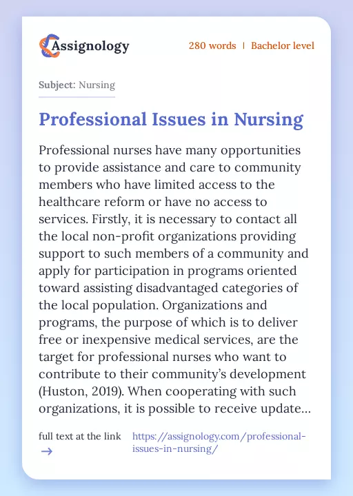Professional Issues in Nursing - Essay Preview