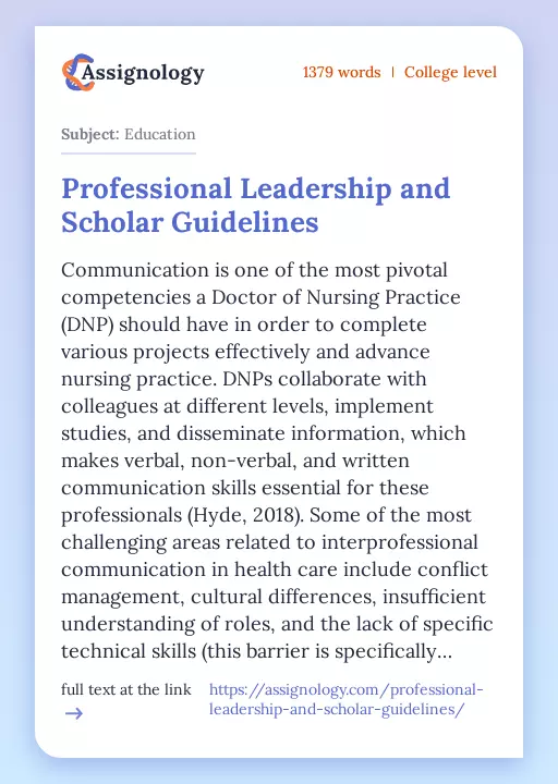 Professional Leadership and Scholar Guidelines - Essay Preview