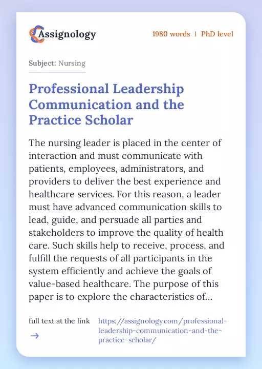 Professional Leadership Communication and the Practice Scholar - Essay Preview