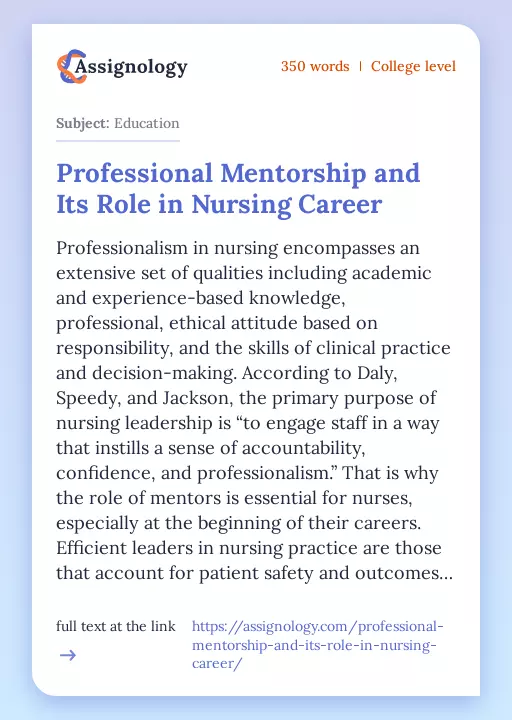 Professional Mentorship and Its Role in Nursing Career - Essay Preview