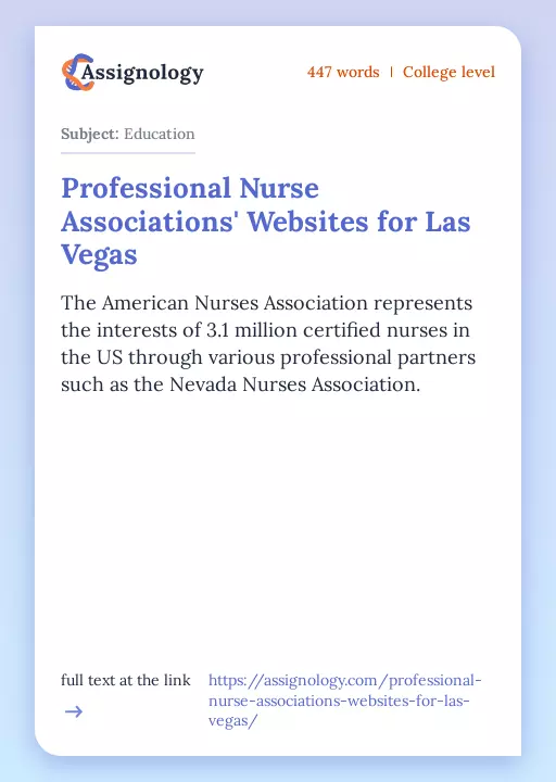 Professional Nurse Associations' Websites for Las Vegas - Essay Preview