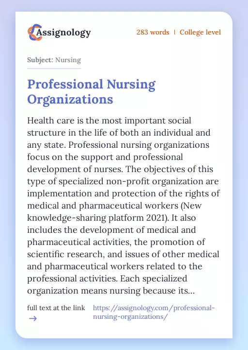 Professional Nursing Organizations - Essay Preview