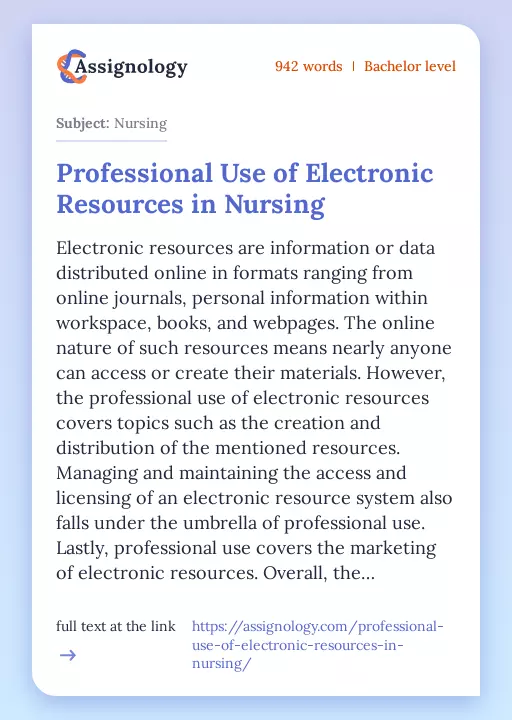 Professional Use of Electronic Resources in Nursing - Essay Preview