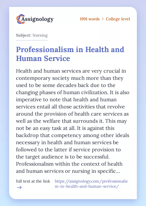 Professionalism in Health and Human Service - Essay Preview