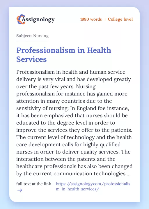 Professionalism in Health Services - Essay Preview