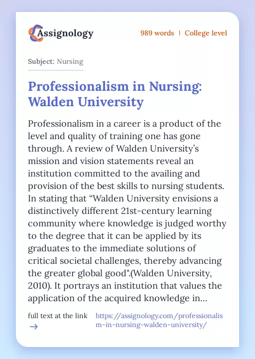 Professionalism in Nursing: Walden University - Essay Preview