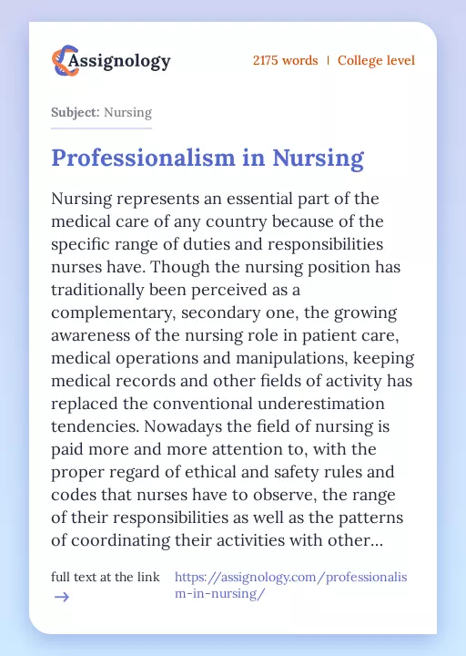 Professionalism in Nursing - Essay Preview