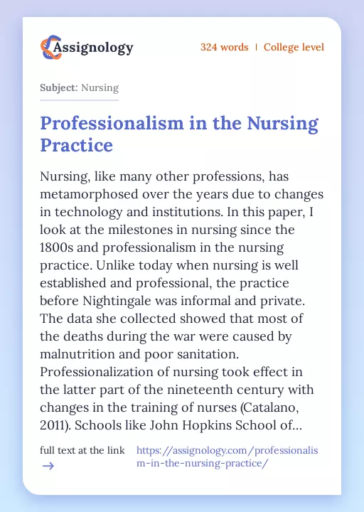 Professionalism in the Nursing Practice - Essay Preview