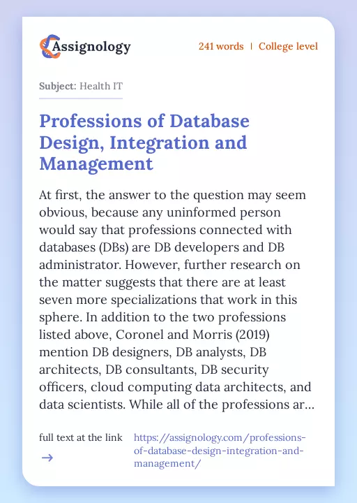 Professions of Database Design, Integration and Management - Essay Preview