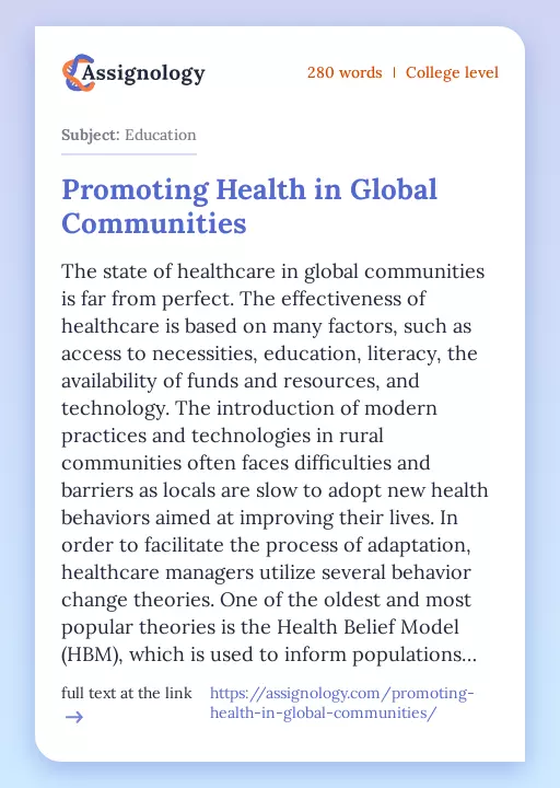Promoting Health in Global Communities - Essay Preview
