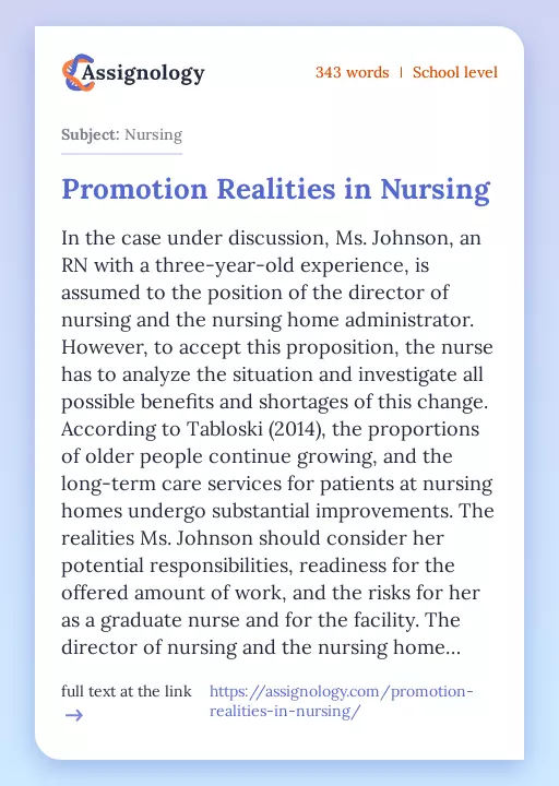Promotion Realities in Nursing - Essay Preview