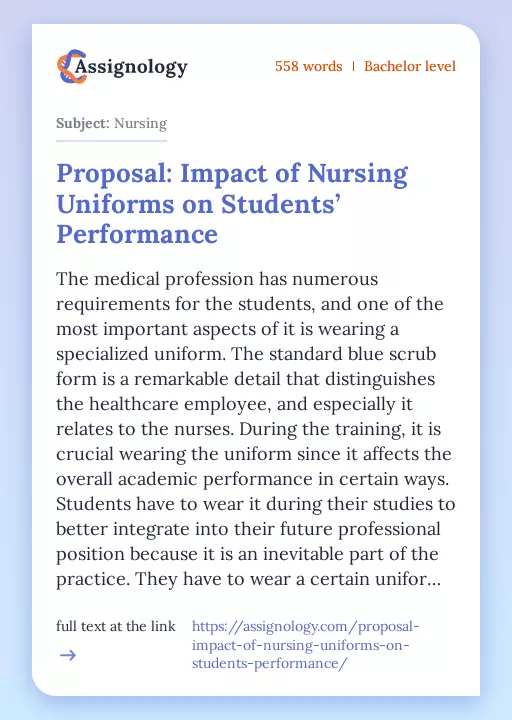 Proposal: Impact of Nursing Uniforms on Students’ Performance - Essay Preview
