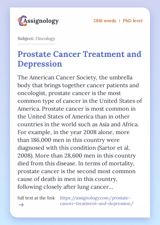 Prostate Cancer Treatment and Depression - Essay Preview