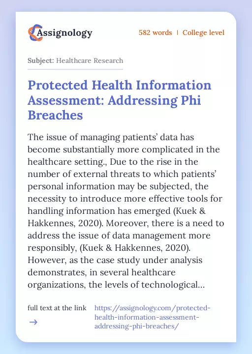 Protected Health Information Assessment: Addressing Phi Breaches - Essay Preview