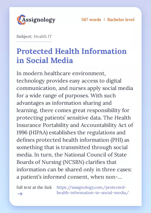 Protected Health Information in Social Media - Essay Preview