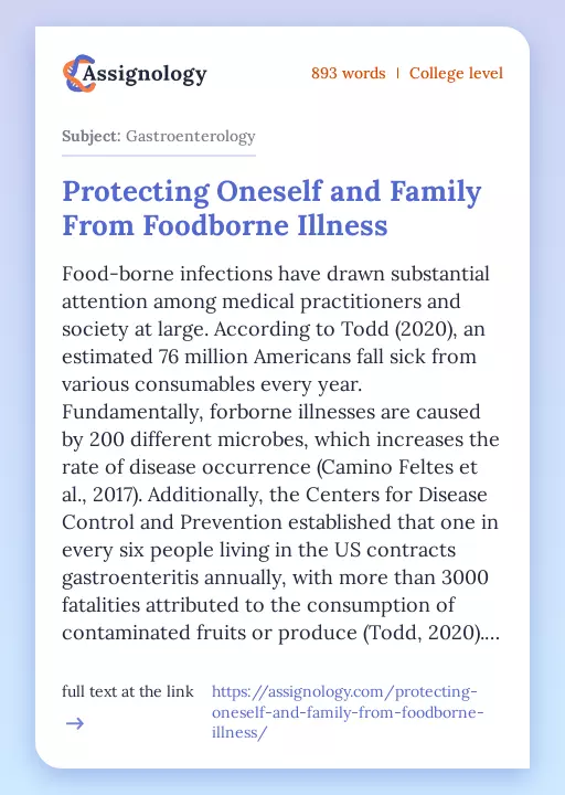 Protecting Oneself and Family From Foodborne Illness - Essay Preview