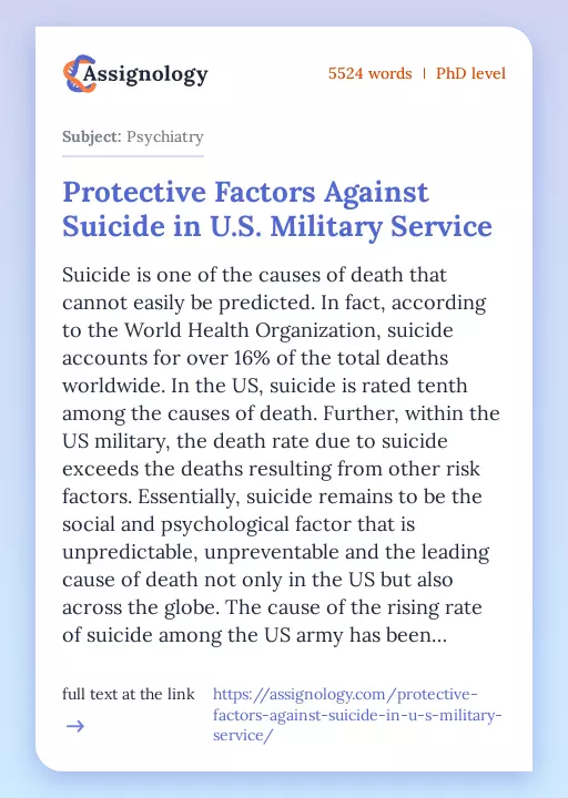 Protective Factors Against Suicide in U.S. Military Service - Essay Preview