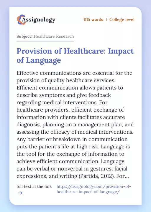 Provision of Healthcare: Impact of Language - Essay Preview