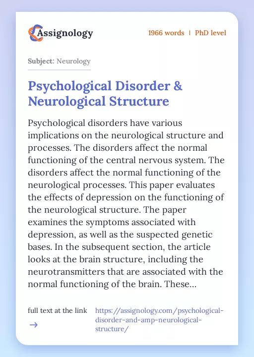 Psychological Disorder & Neurological Structure - Essay Preview