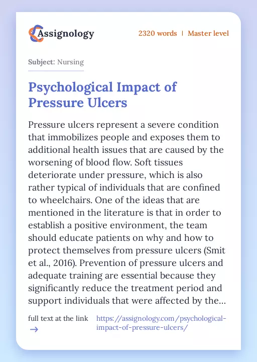 Psychological Impact of Pressure Ulcers - Essay Preview