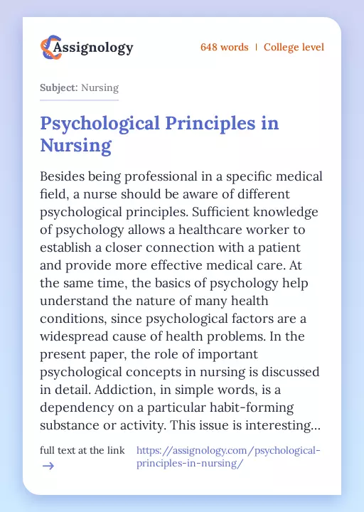 Psychological Principles in Nursing - Essay Preview