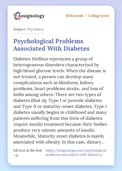 Psychological Problems Associated With Diabetes - Essay Preview