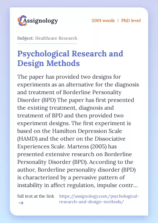 Psychological Research and Design Methods - Essay Preview