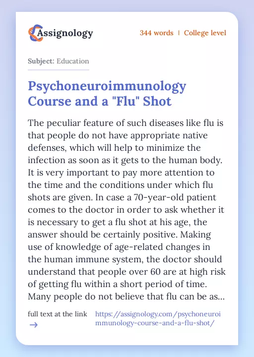 Psychoneuroimmunology Course and a "Flu" Shot - Essay Preview