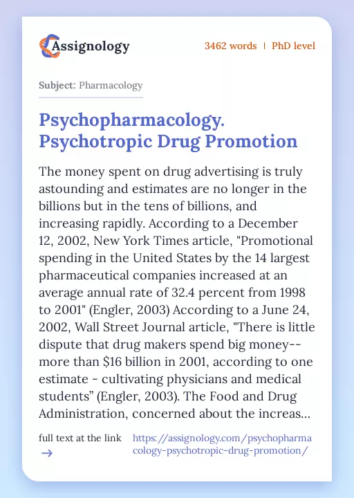 Psychopharmacology. Psychotropic Drug Promotion - Essay Preview