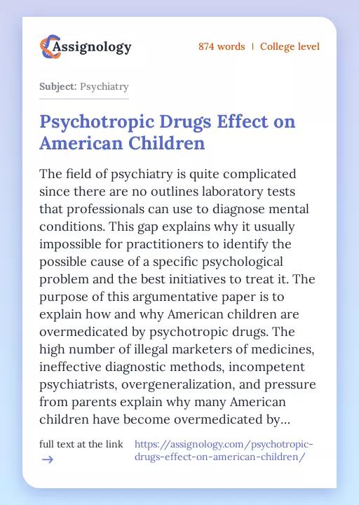 Psychotropic Drugs Effect on American Children - Essay Preview