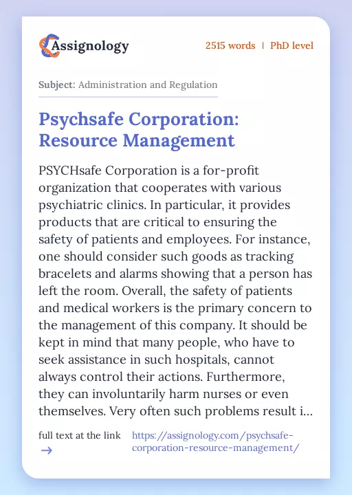 Psychsafe Corporation: Resource Management - Essay Preview