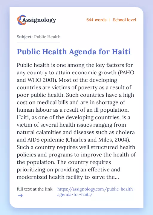 Public Health Agenda for Haiti - Essay Preview