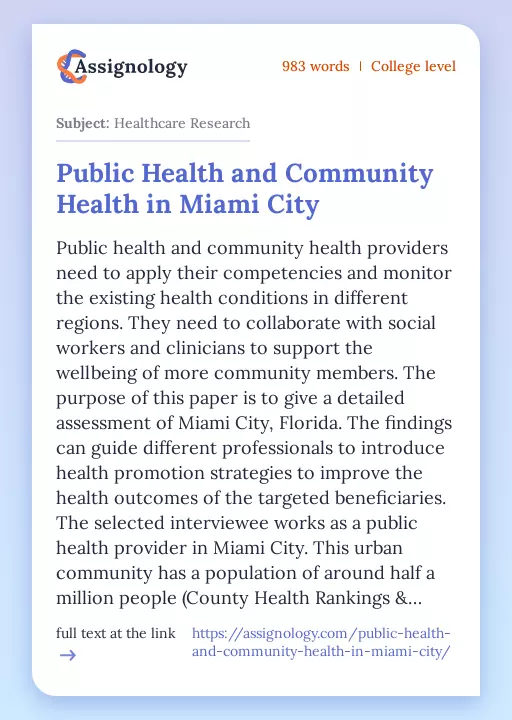 Public Health and Community Health in Miami City - Essay Preview