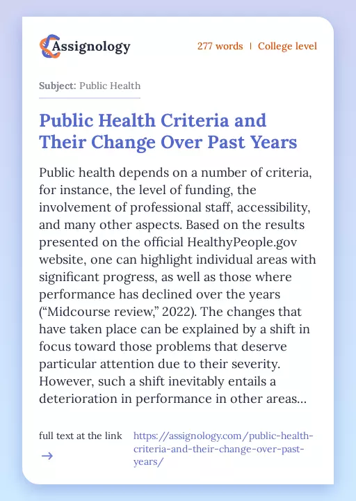 Public Health Criteria and Their Change Over Past Years - Essay Preview