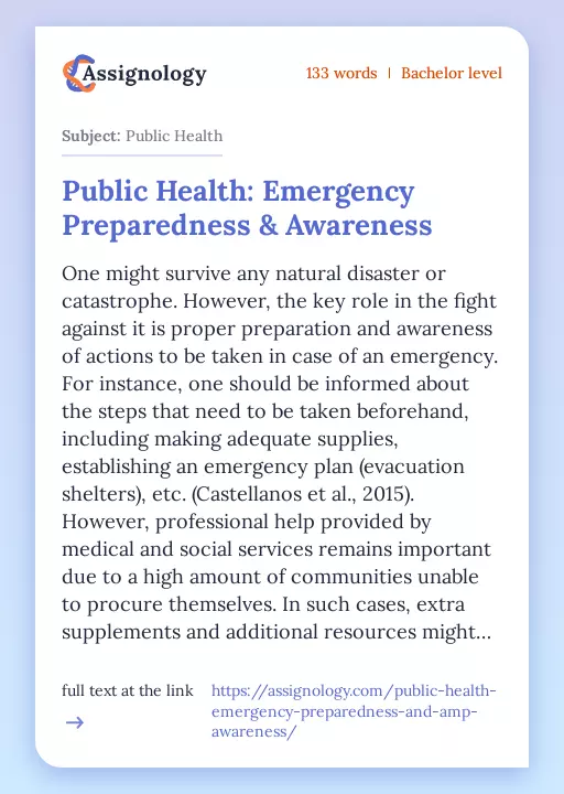 Public Health: Emergency Preparedness & Awareness - Essay Preview